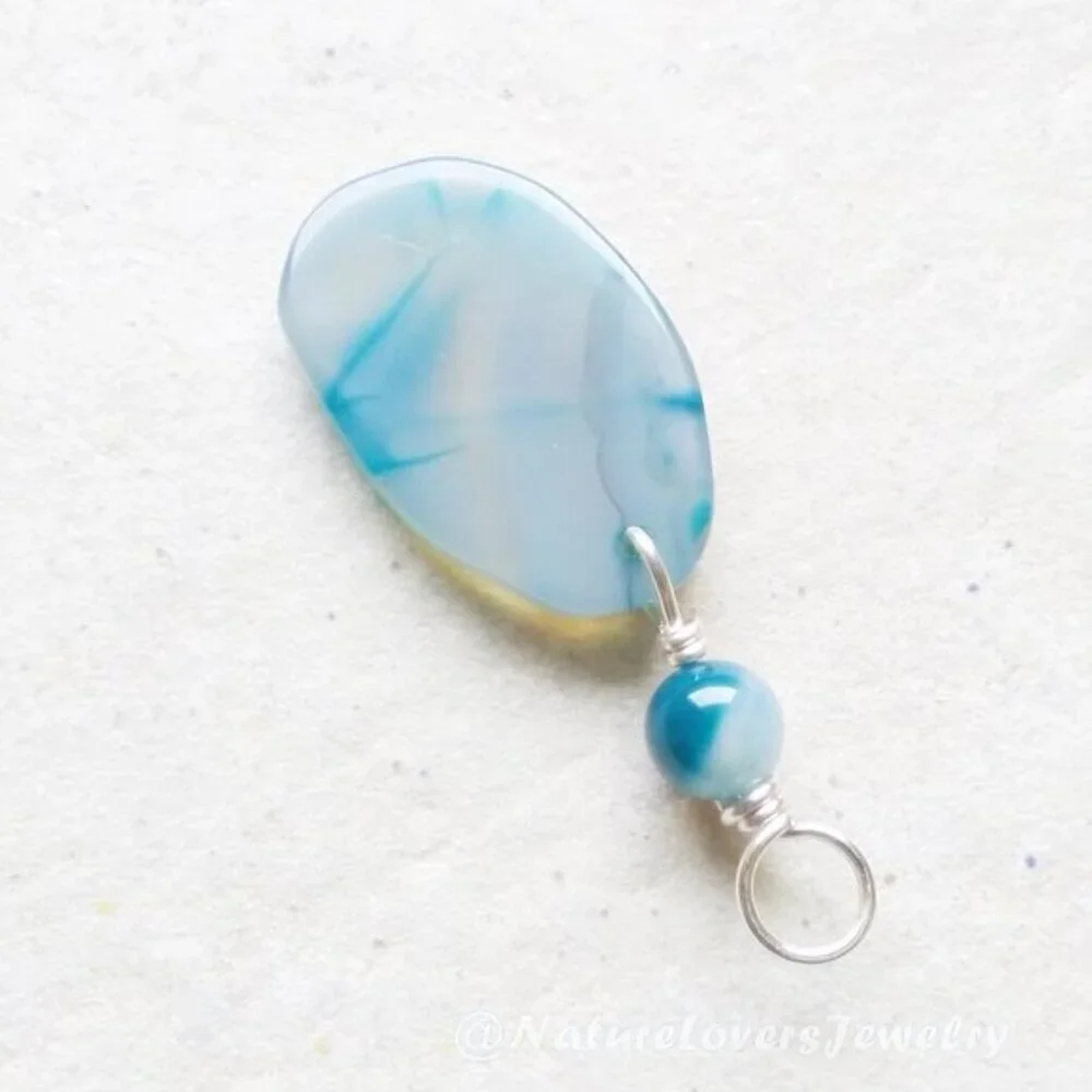 Milky Pale Aqua Agate Geode Pendant - Beach Ocean Coastal - Handmade Jewelry